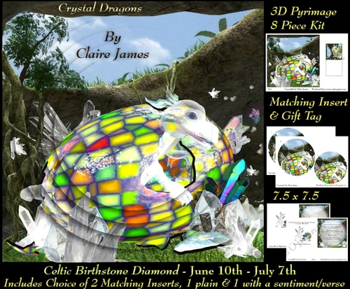Celtic Birthstone - Baby Dragon Diamond- June 10-july 7 Pyrimage/pyramid choice of 2 Inserts 1 with verse + Tag