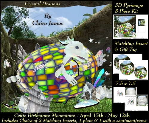 Celtic Birthstone - Baby Dragon Moonstone - Apr 15-may 12  Pyrimage/pyramid choice of 2 Inserts 1 with verse + Tag