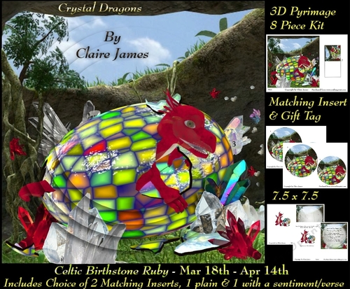 Celtic Birthstone - Baby Dragon Ruby - Mar 18-apr 14 Pyrimage/pyramid choice of 2 Inserts 1 with verse + Tag