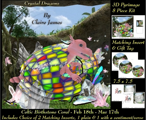Celtic Birthstone - Baby Dragon Coral - Feb 18-mar 17 Pyrimage/pyramid choice of 2 Inserts 1 with verse + Tag
