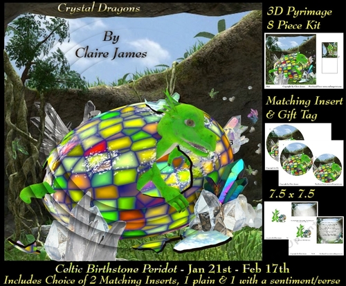 Celtic Birthstone - Baby Dragon Peridot - Jan 21-feb 17 Pyrimage/pyramid choice of 2 Inserts 1 with verse + Tag