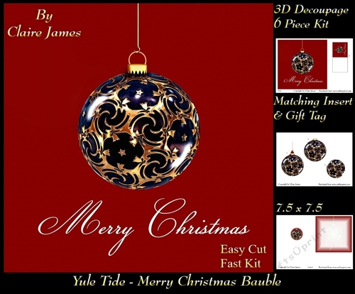 Yule Tide Magic - Merry Christmas Bauble - Decoupage Easy Cut Fasy kit + Insert & Gift Tag