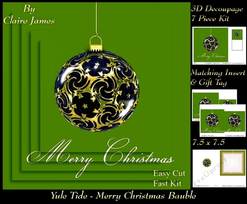 Yule Tide Magic - Merry Christmas Bauble 2 - Pyrimage/pyramid Easy Cut Fasy kit + Insert & Gift Tag