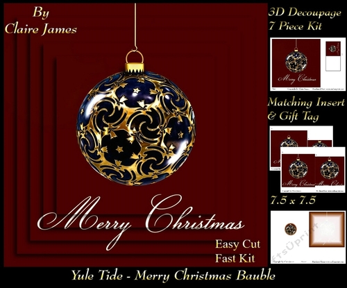 Yule Tide Magic - Merry Christmas Bauble 4 - Pyrimage/pyramid Easy Cut Fasy kit + Insert & Gift Tag