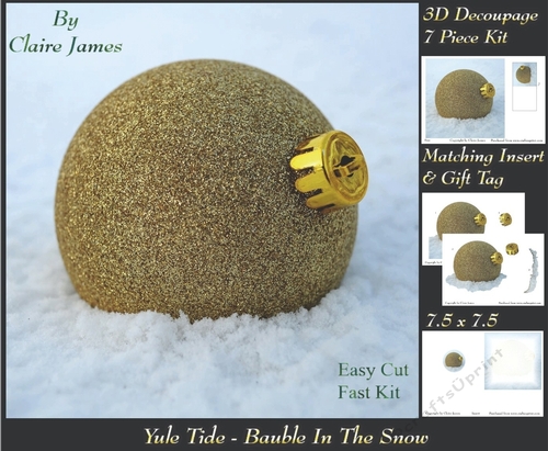 Yule Tide Magic - Bauble in the Snow - Decoupage Easy Cut Fasy kit + Insert & Gift Tag
