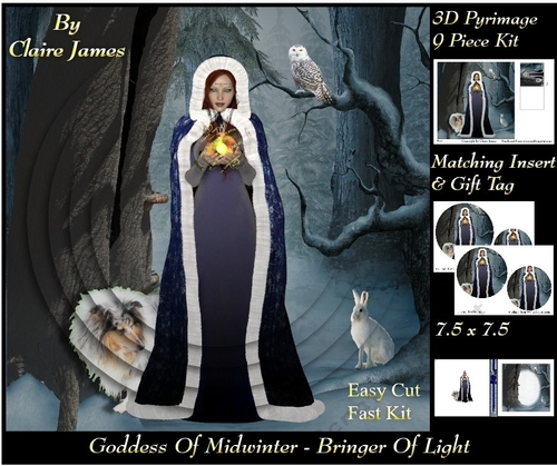 Yule Tide Magic - Goddess of Midwinter The Light Bringer- Pyrimage/pyramid Easy Cut Fast kit + Insert & Gift Tag