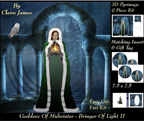 Yule Tide Magic - Goddess of Midwinter The Light Bringer 2 - Pyrimage/pyramid Easy Cut Fast kit + Insert & Gift Tag