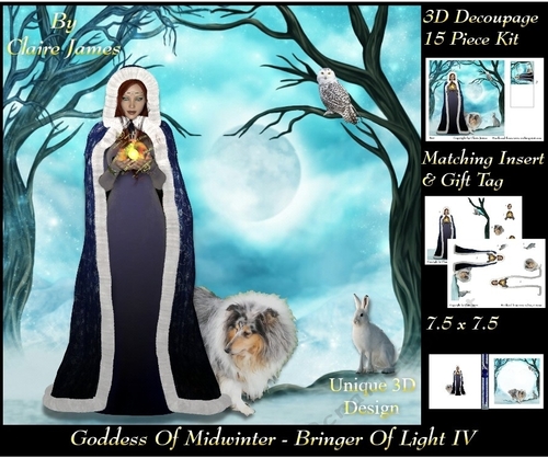 Yule Tide Magic -  Goddess of Midwinter The Light Bringer 4 - 3D Decoupage Unique Design kit + Insert & Gift Tag