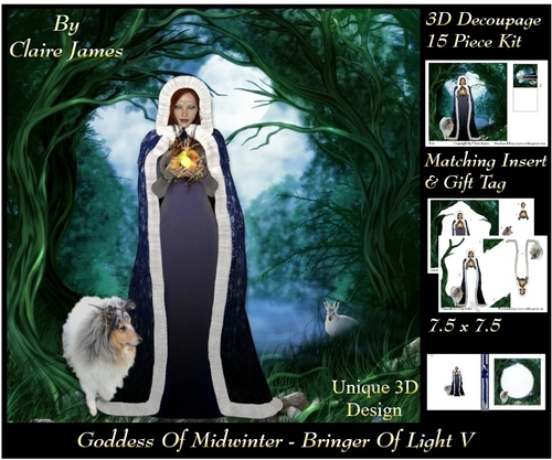 Yule Tide Magic - Goddess of Midwinter The Light Bringer 5 - Pyrimage/pyramid Easy Cut Fast kit + Insert & Gift Tag