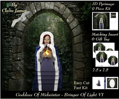 Yule Tide Magic - Goddess of Midwinter The Light Bringer 6 - Pyrimage/pyramid Easy Cut Fast kit + Insert & Gift Tag
