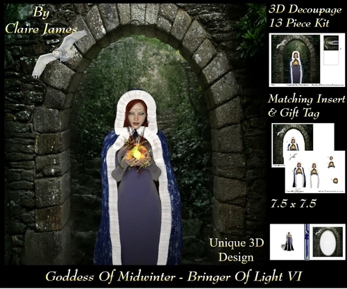 Yule Tide Magic -  Goddess of Midwinter The Light Bringer 6 - 3D Decoupage Unique Design kit + Insert & Gift Tag