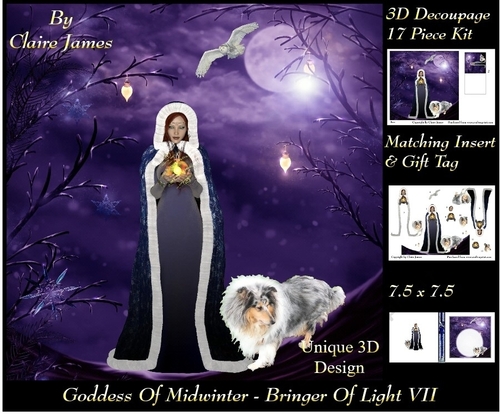 Yule Tide Magic -  Goddess of Midwinter The Light Bringer 7 - 3D Decoupage Unique Design kit + Insert & Gift Tag