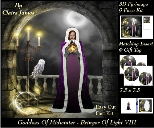 Yule Tide Magic - Goddess of Midwinter The Light Bringer 8 - Pyrimage/pyramid Easy Cut Fast kit + Insert & Gift Tag