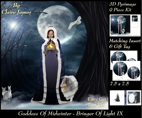 Yule Tide Magic - Goddess of Midwinter The Light Bringer 9 - Pyrimage/pyramid Easy Cut Fast kit + Insert & Gift Tag