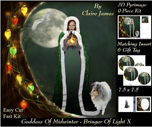 Yule Tide Magic - Goddess of Midwinter The Light Bringer 10 - Pyrimage/pyramid Easy Cut Fast kit + Insert & Gift Tag