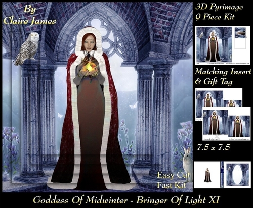 Yule Tide Magic - Goddess of Midwinter The Light Bringer 11 - Pyrimage/pyramid Easy Cut Fast kit + Insert & Gift Tag