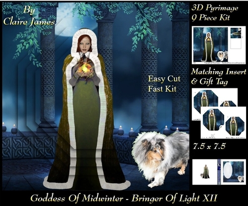 Yule Tide Magic - Goddess of Midwinter The Light Bringer 12 - Pyrimage/pyramid Easy Cut Fast kit + Insert & Gift Tag