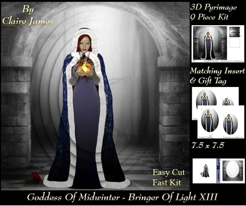 Yule Tide Magic - Goddess of Midwinter The Light Bringer 13 - Pyrimage/pyramid Easy Cut Fast kit + Insert & Gift Tag