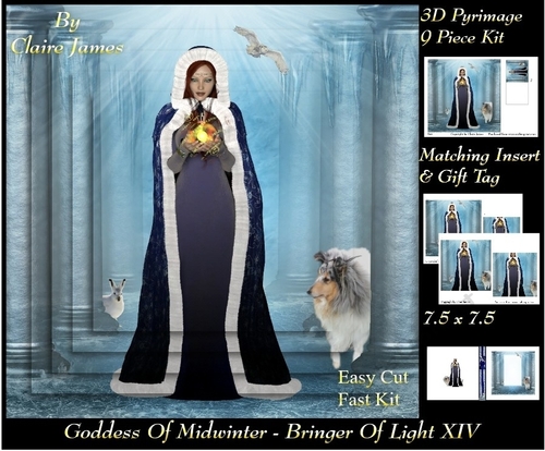 Yule Tide Magic - Goddess of Midwinter The Light Bringer 14 - Pyrimage/pyramid Easy Cut Fast kit + Insert & Gift Tag