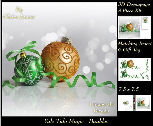 Yule Tide Magic -  Baubles - 3D Decoupage Unique Design kit + Insert & Gift Tag