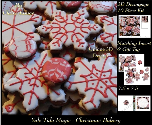 Yule Tide Magic -  Christmas Bakery - 3D Decoupage Unique Design kit + Insert & Gift Tag