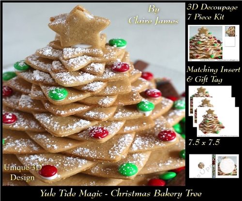 Yule Tide Magic -  Christmas Bakery Tree - 3D Decoupage Unique Design kit + Insert & Gift Tag