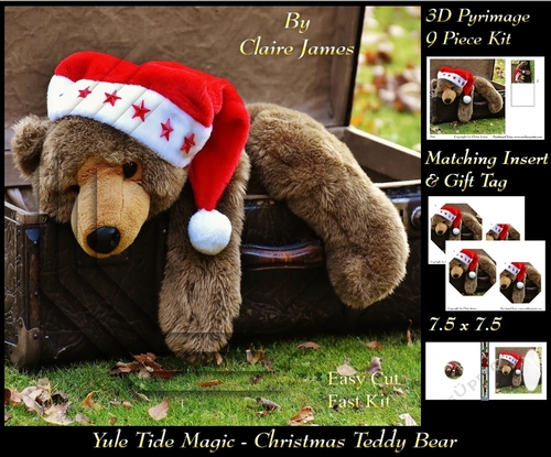 Yule Tide Magic - Christmas Teddy Bear - Pyrimage/pyramid Easy Cut Fast kit + Insert & Gift Tag