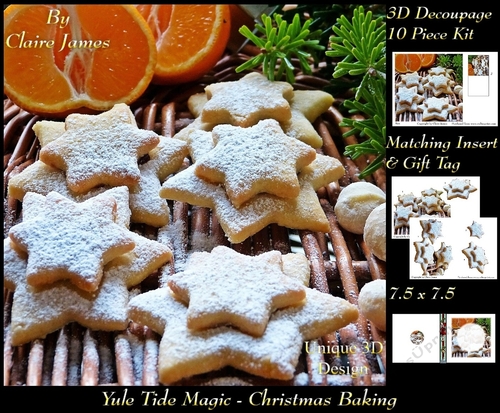 Yule Tide Magic -  Christmas Baking  - 3D Decoupage Unique Design kit + Insert & Gift Tag