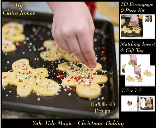 Yule Tide Magic -  Christmas Baking  - 3D Decoupage Unique Design kit + Insert & Gift Tag