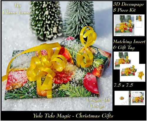 Yule Tide Magic -  Christmas Gifts  - 3D Decoupage Unique Design kit + Insert & Gift Tag