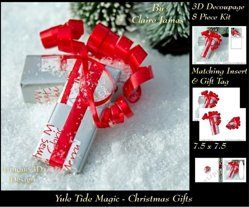 Yule Tide Magic -  Christmas Gifts 2  - 3D Decoupage Unique Design kit + Insert & Gift Tag