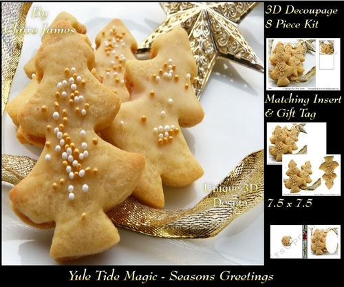 Yule Tide Magic -  Christmas Baking Trees   - 3D Decoupage Unique Design kit + Insert & Gift Tag