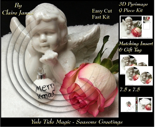 Yule Tide Magic - Merry Christmas Cherub & Rose - Pyrimage/pyramid Easy Cut Fast kit + Insert & Gift Tag