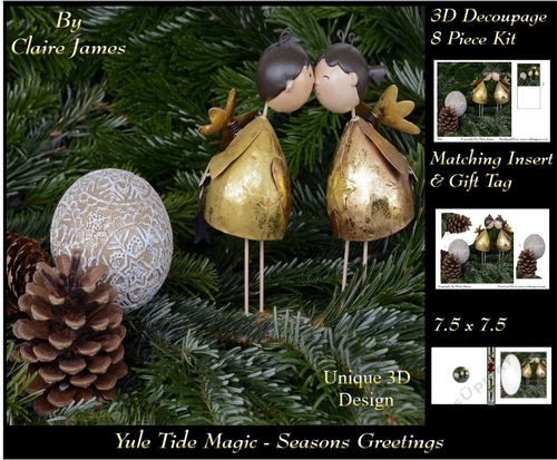 Yule Tide Magic - Christmas Kisses   - 3D Decoupage Unique Design kit + Insert & Gift Tag