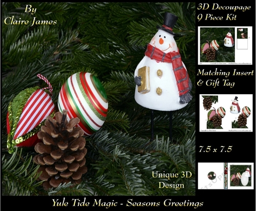 Yule Tide Magic - Christmas Decorations - 3D Decoupage Unique Design kit + Insert & Gift Tag