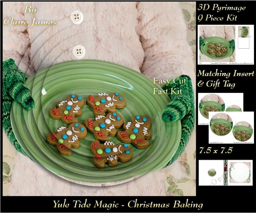 Yule Tide Magic - Christmas Baking - 3D Pyramid/pyrimage + Insert & Gift Tag