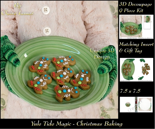 Yule Tide Magic - Christmas Baking - 3D Decoupage Unique Design kit + Insert & Gift Tag