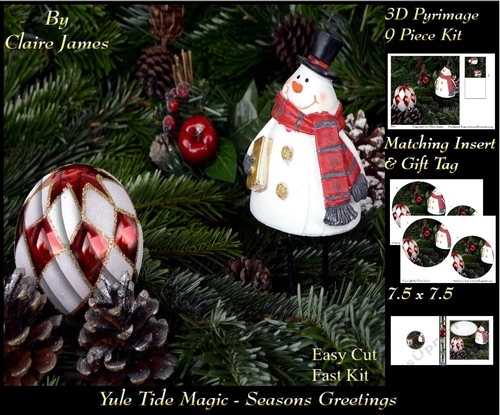 Yule Tide Magic - Snowman - 3D Pyramid/pyrimage + Insert & Gift Tag