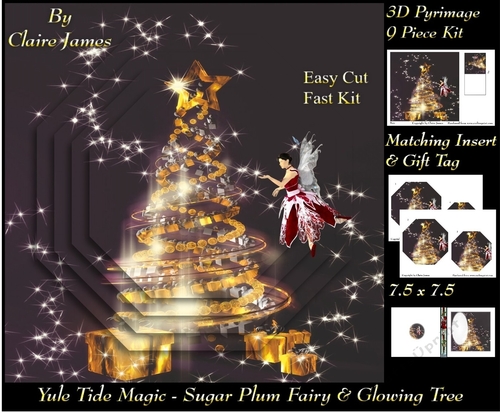 Yule Tide Magic - Sugar Plum Fairy & The Glowing Christmas Tree - 3D Pyramid/pyrimage + Insert & Gift Tag