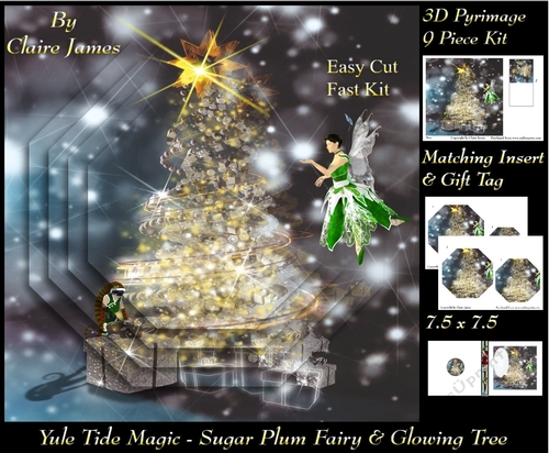 Yule Tide Magic - Sugar Plum Fairy & The Glowing Christmas Tree 2 - 3D Pyramid/pyrimage + Insert & Gift Tag