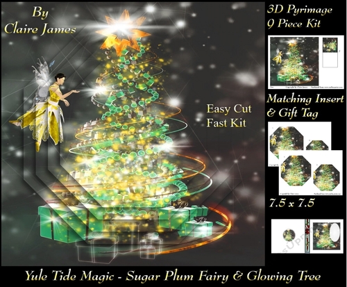 Yule Tide Magic - Sugar Plum Fairy & The Glowing Christmas Tree 3 - 3D Pyramid/pyrimage + Insert & Gift Tag