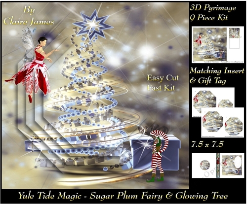 Yule Tide Magic - Sugar Plum Fairy & The Glowing Christmas Tree 4 - 3D Pyramid/pyrimage + Insert & Gift Tag