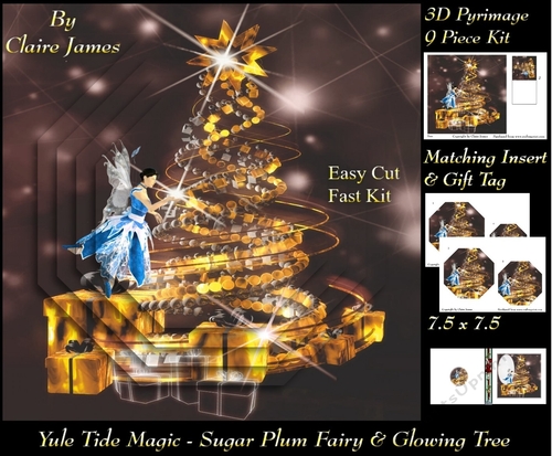 Yule Tide Magic - Sugar Plum Fairy & The Glowing Christmas Tree 5 - 3D Pyramid/pyrimage + Insert & Gift Tag
