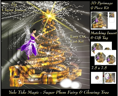 Yule Tide Magic - Sugar Plum Fairy & The Glowing Christmas Tree 6 - 3D Pyramid/pyrimage + Insert & Gift Tag