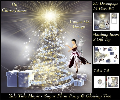 Yule Tide Magic - Sugar Plum Fairy & The Glowing Christmas Tree 7 - 3D Decoupage Unique Design kit + Insert & Gift Tag