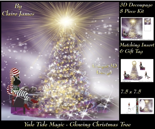 Yule Tide Magic - Sugar Plum Fairy & The Glowing Christmas Tree 8 - 3D Decoupage Unique Design kit + Insert & Gift Tag