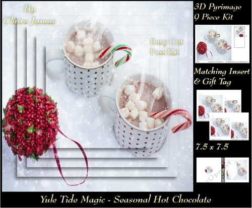 Yule Tide Magic - Seasonal Hot Chocolate Treats - 3D Pyramid/pyrimage + Insert & Gift Tag
