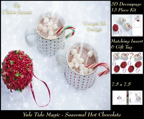 Yule Tide Magic - Seasonal Hot Chocolate Treats - 3D Decoupage kit + Insert & Gift Tag