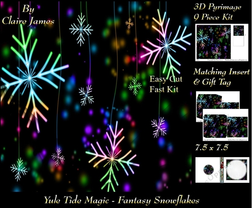 Yule Tide Magic - Fantasy Snowflake - 3D Pyramid/pyrimage + Insert & Gift Tag