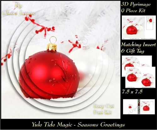 Yule Tide Magic - Seasons Greetings Baubles - 3D Pyramid/pyrimage + Insert & Gift Tag